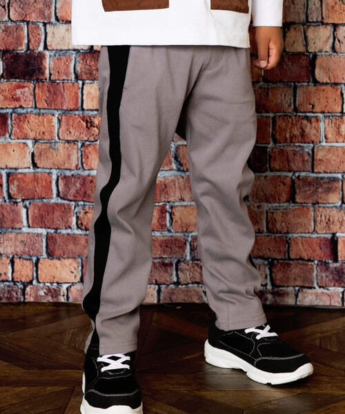 【セール】サイドラインテレコテーパードツイルニットパンツ(100~160cm)（その他パンツ）｜WASK（ワスク）