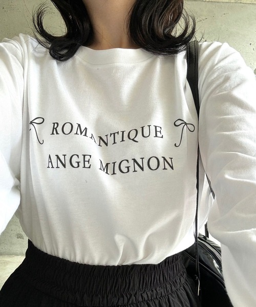 セール】リボン英字ロングTシャツ（Tシャツ/カットソー