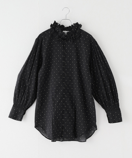 セール】【crinkle crinkle crinkle】cotton frill collar dot shirts 