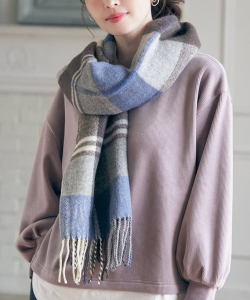 襟マフラー　グレーチェック ikka（イッカ）の「ウォッシャブルマルチチェックマフラー（マフラー