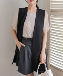 大人のテーラードベスト/ジレ レディース ポケット付き ロング丈 オーバーサイズ