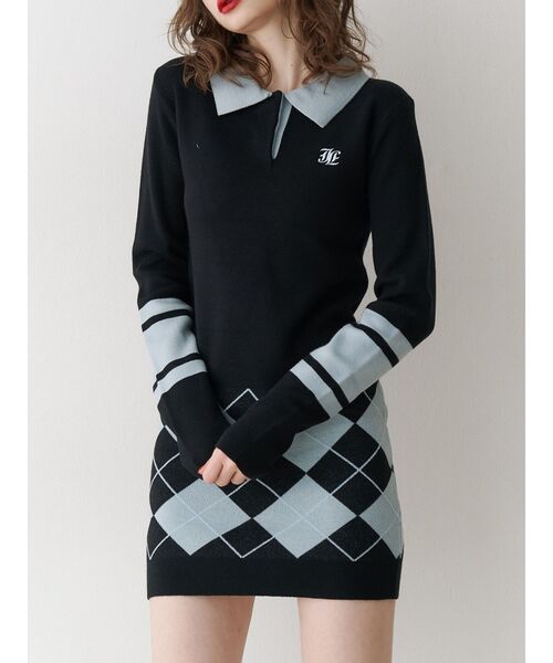 jouetie(ジュエティ)の「ニットポロフィットミニワンピース(ワンピース・レディース・グレー/ブラック/グリーン・MEDIUM)」の5枚目の写真