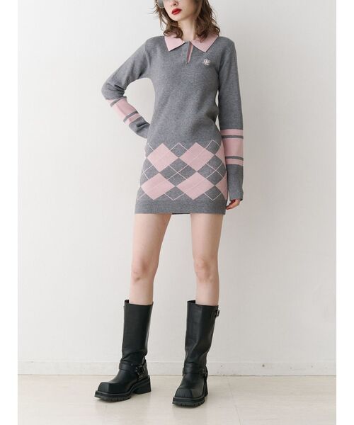 jouetie(ジュエティ)の「ニットポロフィットミニワンピース(ワンピース・レディース・グレー/ブラック/グリーン・MEDIUM)」の8枚目の写真