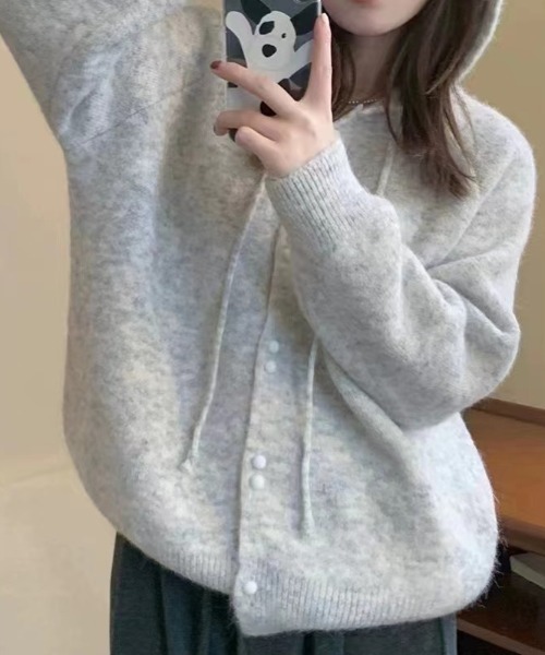 tシャツ 前ボタンフード付きニットカーディガン レディース セール】前ボタンフード付きニットカーディガン（Tシャツ