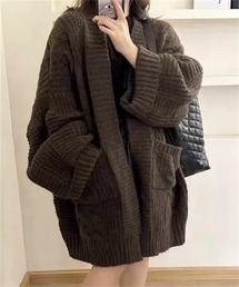 ゆったりサイズ　粗めの編地　ケーブルニットカーディガン