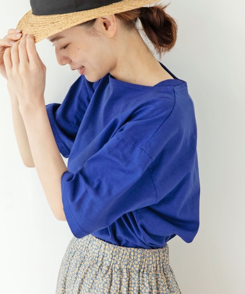 PAR ICI（パーリッシィ）の「カヴェール天竺 ボートネック無地Tシャツ（Tシャツ/カットソー・レディース・ブルー/アイボリー・FREE）」の5枚目の写真