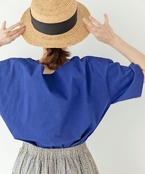 PAR ICI（パーリッシィ）の「カヴェール天竺 ボートネック無地Tシャツ（Tシャツ/カットソー・レディース・ブルー/アイボリー・FREE）」の6枚目の写真