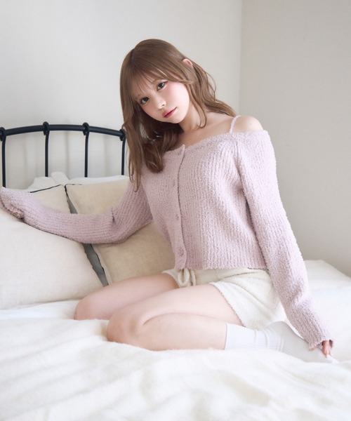 セール】Fluffy Offshoulder Cardigan/フラッフィー オフ