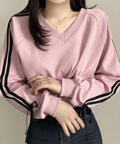 Jasmine Grandiflorum(ジャスミングランディフローラム)の「【Jasmine】リボンサイドラインスウェット(スウェット・レディース・ブラック/グレー/ピンク・FREE)」の3枚目の写真