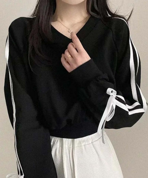 Jasmine Grandiflorum(ジャスミングランディフローラム)の「【Jasmine】リボンサイドラインスウェット(スウェット・レディース・ブラック/グレー/ピンク・FREE)」の5枚目の写真
