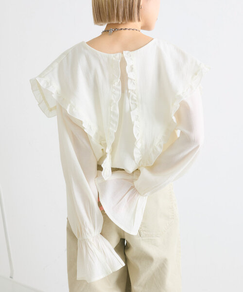 w closet(ダブルクローゼット)の「【2WAY】衿フリルブラウス(シャツ/ブラウス・レディース・チャコールグレー/ピンク/オフホワイト・FREE)」の2枚目の写真