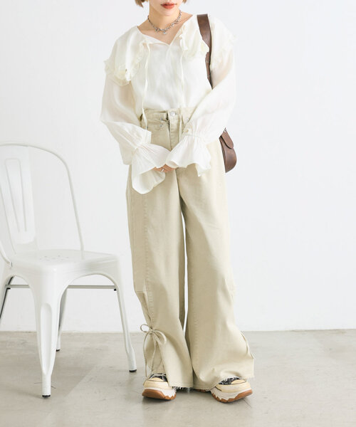 w closet(ダブルクローゼット)の「【2WAY】衿フリルブラウス(シャツ/ブラウス・レディース・チャコールグレー/ピンク/オフホワイト・FREE)」の9枚目の写真