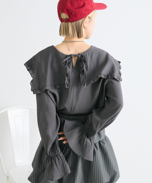 w closet(ダブルクローゼット)の「【2WAY】衿フリルブラウス(シャツ/ブラウス・レディース・チャコールグレー/ピンク/オフホワイト・FREE)」の19枚目の写真