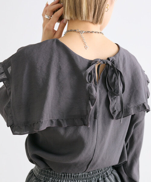 w closet(ダブルクローゼット)の「【2WAY】衿フリルブラウス(シャツ/ブラウス・レディース・チャコールグレー/ピンク/オフホワイト・FREE)」の22枚目の写真