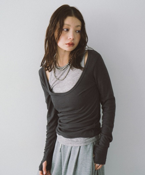 HANNE（アン）の「レイヤードシアーロンTEE（Tシャツ/カットソー・レディース・グレー/ホワイト・FREE）」の2枚目の写真