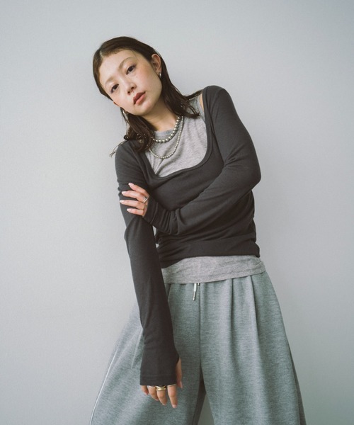 HANNE（アン）の「レイヤードシアーロンTEE（Tシャツ/カットソー・レディース・グレー/ホワイト・FREE）」の3枚目の写真