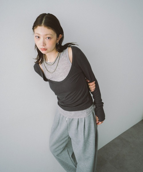 HANNE（アン）の「レイヤードシアーロンTEE（Tシャツ/カットソー・レディース・グレー/ホワイト・FREE）」の5枚目の写真