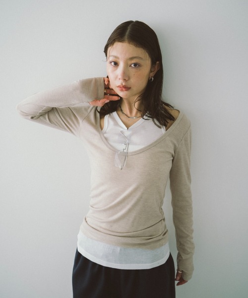 HANNE（アン）の「レイヤードシアーロンTEE（Tシャツ/カットソー・レディース・グレー/ホワイト・FREE）」の11枚目の写真