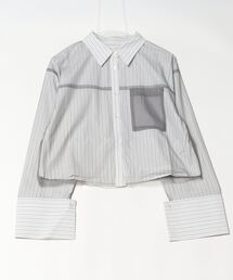 ブラウス シャツ デニム右PK加工BIGカフスショートシャツ レディース gossara ブラウス シャツ デニムPK加工BIGカフスSH レディース