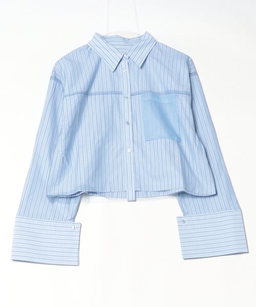 Per sist ence（パーシエンス）の「ブロード&ストライプチュールかぶせショート丈シャツ（シャツ/ブラウス・レディース・ピンク/ブルー系/オフホワイト/ホワイト系・FREE）」の3枚目の写真