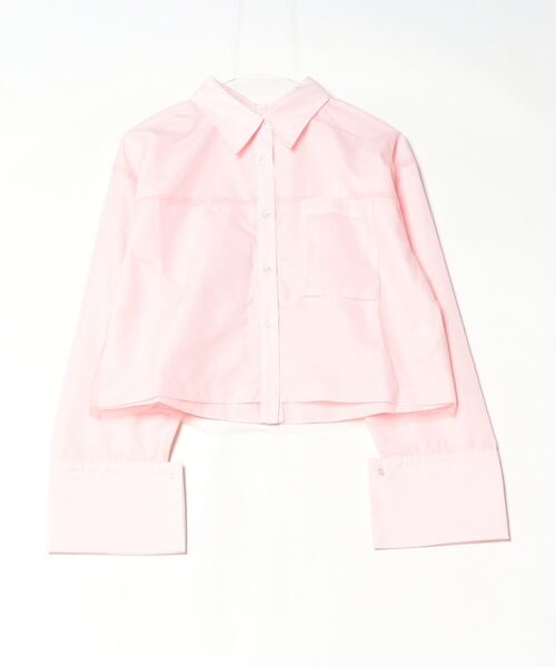 Per sist ence（パーシエンス）の「ブロード&ストライプチュールかぶせショート丈シャツ（シャツ/ブラウス・レディース・ピンク/ブルー系/オフホワイト/ホワイト系・FREE）」の4枚目の写真