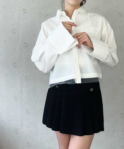 Per sist ence（パーシエンス）の「ブロード&ストライプチュールかぶせショート丈シャツ（シャツ/ブラウス・レディース・ピンク/ブルー系/オフホワイト/ホワイト系・FREE）」の2枚目の写真