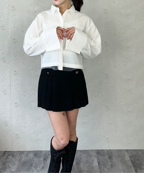 Per sist ence（パーシエンス）の「ブロード&ストライプチュールかぶせショート丈シャツ（シャツ/ブラウス・レディース・ピンク/ブルー系/オフホワイト/ホワイト系・FREE）」の6枚目の写真