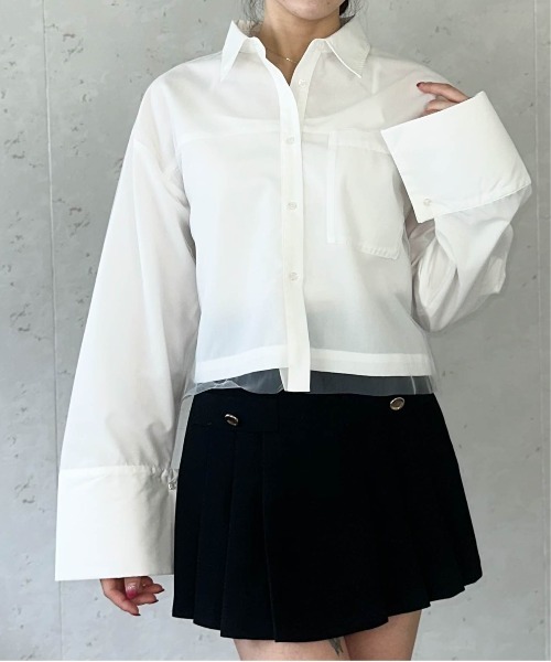 Per sist ence（パーシエンス）の「ブロード&ストライプチュールかぶせショート丈シャツ（シャツ/ブラウス・レディース・ピンク/ブルー系/オフホワイト/ホワイト系・FREE）」の8枚目の写真