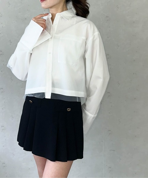 Per sist ence（パーシエンス）の「ブロード&ストライプチュールかぶせショート丈シャツ（シャツ/ブラウス・レディース・ピンク/ブルー系/オフホワイト/ホワイト系・FREE）」の9枚目の写真