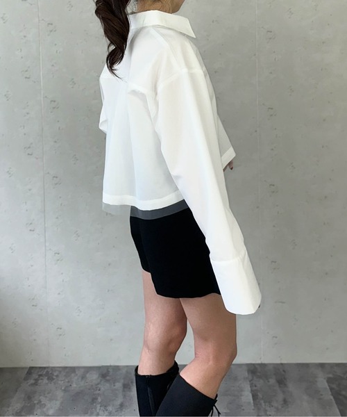 Per sist ence（パーシエンス）の「ブロード&ストライプチュールかぶせショート丈シャツ（シャツ/ブラウス・レディース・ピンク/ブルー系/オフホワイト/ホワイト系・FREE）」の11枚目の写真