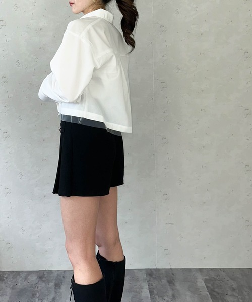 Per sist ence（パーシエンス）の「ブロード&ストライプチュールかぶせショート丈シャツ（シャツ/ブラウス・レディース・ピンク/ブルー系/オフホワイト/ホワイト系・FREE）」の12枚目の写真