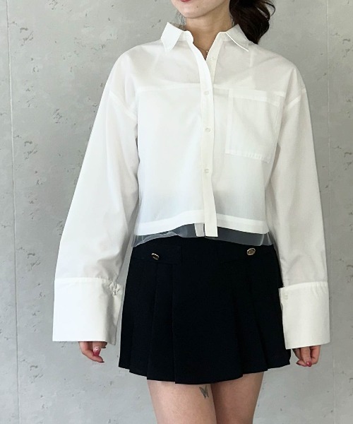 Per sist ence（パーシエンス）の「ブロード&ストライプチュールかぶせショート丈シャツ（シャツ/ブラウス・レディース・ピンク/ブルー系/オフホワイト/ホワイト系・FREE）」の13枚目の写真