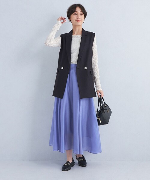 グリーンレーベルリラクシング　ジャケット、スカート セール】［size SHORTあり］シアー ドット 無地 フレア スカート