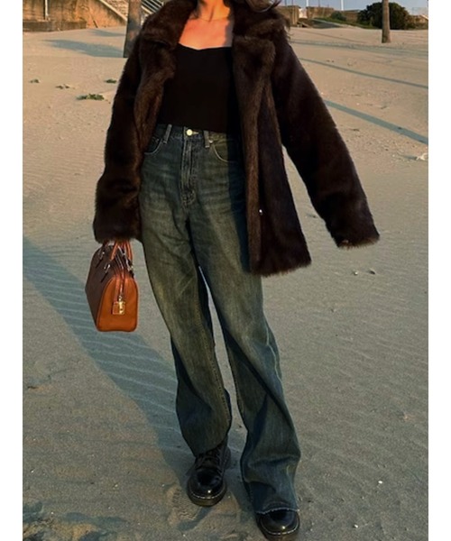 EVRIS（エヴリス）の「【ハイウエスト/セルフカット】シンプルワイドデニムパンツ（デニムパンツ・レディース・インディゴブルー/ブラック/ライトブルー・SMALL/MEDIUM）」の19枚目の写真