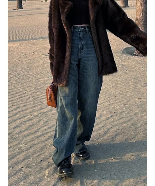 EVRIS（エヴリス）の「【ハイウエスト/セルフカット】シンプルワイドデニムパンツ（デニムパンツ・レディース・インディゴブルー/ブラック/ライトブルー・SMALL/MEDIUM）」の20枚目の写真