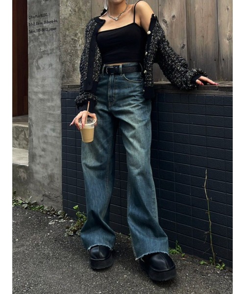 EVRIS（エヴリス）の「【ハイウエスト/セルフカット】シンプルワイドデニムパンツ（デニムパンツ・レディース・インディゴブルー/ブラック/ライトブルー・SMALL/MEDIUM）」の17枚目の写真