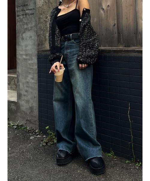 EVRIS（エヴリス）の「【ハイウエスト/セルフカット】シンプルワイドデニムパンツ（デニムパンツ・レディース・インディゴブルー/ブラック/ライトブルー・SMALL/MEDIUM）」の18枚目の写真