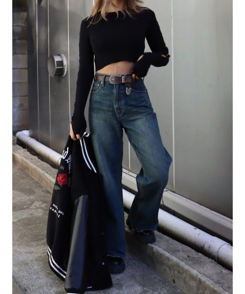 EVRIS（エヴリス）の「【ハイウエスト/セルフカット】シンプルワイドデニムパンツ（デニムパンツ・レディース・インディゴブルー/ブラック/ライトブルー・SMALL/MEDIUM）」の21枚目の写真