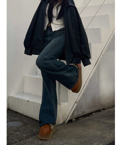 EVRIS（エヴリス）の「【ハイウエスト/セルフカット】シンプルワイドデニムパンツ（デニムパンツ・レディース・インディゴブルー/ブラック/ライトブルー・SMALL/MEDIUM）」の14枚目の写真