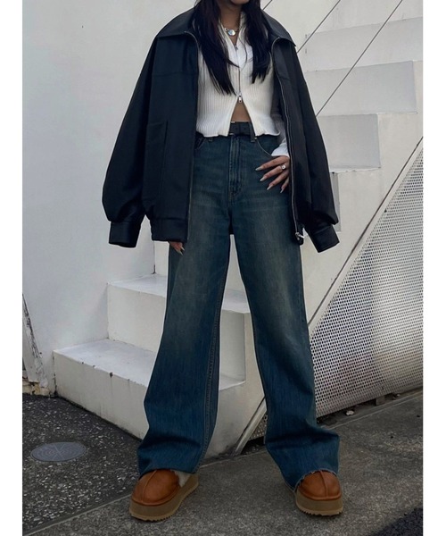 EVRIS（エヴリス）の「【ハイウエスト/セルフカット】シンプルワイドデニムパンツ（デニムパンツ・レディース・インディゴブルー/ブラック/ライトブルー・SMALL/MEDIUM）」の15枚目の写真