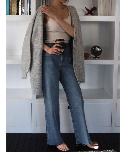 EVRIS（エヴリス）の「【ハイウエスト/セルフカット】シンプルワイドデニムパンツ（デニムパンツ・レディース・インディゴブルー/ブラック/ライトブルー・SMALL/MEDIUM）」の11枚目の写真