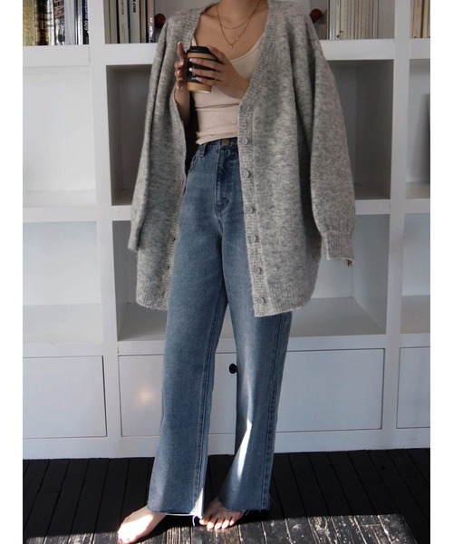 EVRIS（エヴリス）の「【ハイウエスト/セルフカット】シンプルワイドデニムパンツ（デニムパンツ・レディース・インディゴブルー/ブラック/ライトブルー・SMALL/MEDIUM）」の12枚目の写真