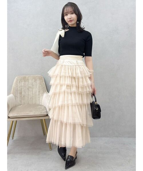 dazzlin（ダズリン）の「半袖ワンショルリボンニットトップス（ニット/セーター・レディース・ブラック/パープル/グレー・FREE）」の15枚目の写真