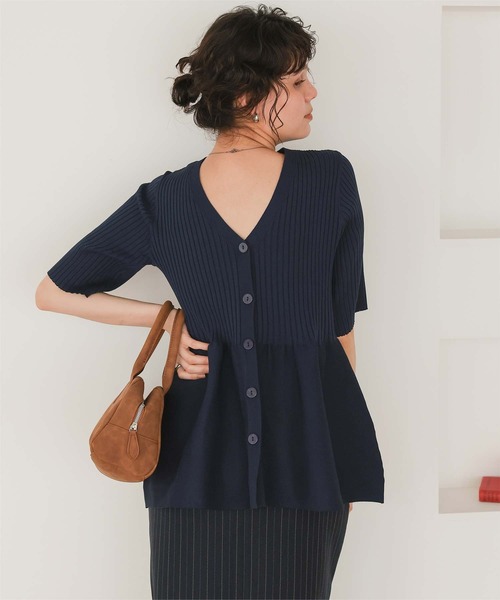 titivate（ティティベイト）の「前後2wayハーフスリーブペプラムニットトップス（ニット/セーター・レディース・レッド/ネイビー/アイボリー/グレイッシュベージュ/ブラック/ダークブラウン/ライトブルー/ライトグリーン/ライトピンク・L/M/S）」の8枚目の写真