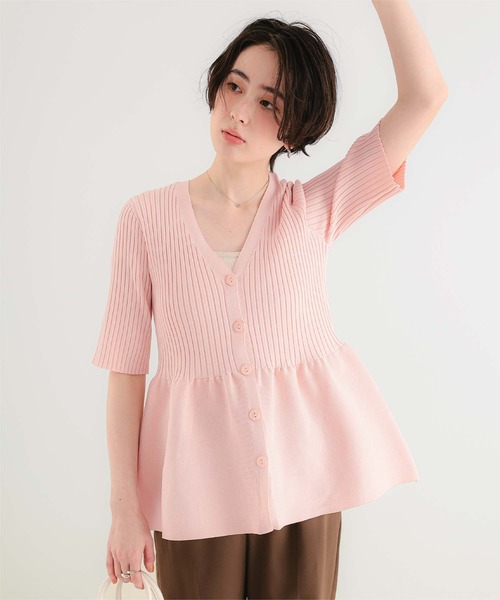 titivate（ティティベイト）の「前後2wayハーフスリーブペプラムニットトップス（ニット/セーター・レディース・レッド/ネイビー/アイボリー/グレイッシュベージュ/ブラック/ダークブラウン/ライトブルー/ライトグリーン/ライトピンク・L/M/S）」の9枚目の写真