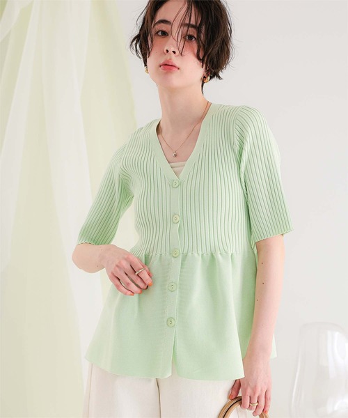 titivate（ティティベイト）の「前後2wayハーフスリーブペプラムニットトップス（ニット/セーター・レディース・レッド/ネイビー/アイボリー/グレイッシュベージュ/ブラック/ダークブラウン/ライトブルー/ライトグリーン/ライトピンク・L/M/S）」の6枚目の写真