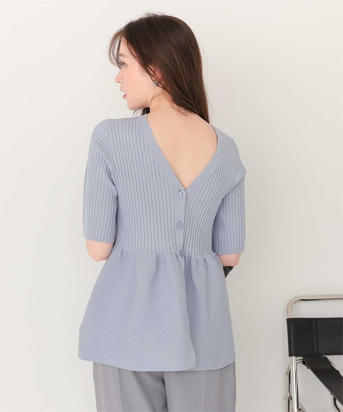 titivate（ティティベイト）の「前後2wayハーフスリーブペプラムニットトップス（ニット/セーター・レディース・レッド/ネイビー/アイボリー/グレイッシュベージュ/ブラック/ダークブラウン/ライトブルー/ライトグリーン/ライトピンク・L/M/S）」の7枚目の写真