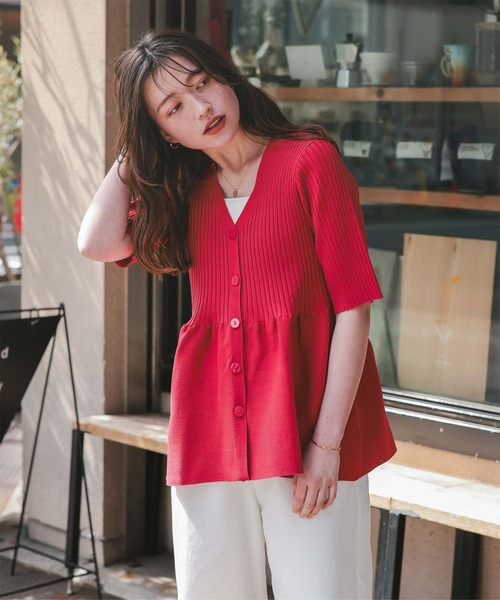 titivate（ティティベイト）の「前後2wayハーフスリーブペプラムニットトップス（ニット/セーター・レディース・レッド/ネイビー/アイボリー/グレイッシュベージュ/ブラック/ダークブラウン/ライトブルー/ライトグリーン/ライトピンク・L/M/S）」の16枚目の写真