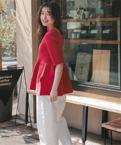 ティティベイト] 前後2way ペプラム ニット トップス AFXP4187