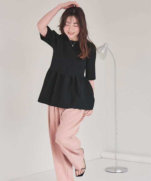 titivate（ティティベイト）の「前後2wayハーフスリーブペプラムニットトップス（ニット/セーター・レディース・レッド/ネイビー/アイボリー/グレイッシュベージュ/ブラック/ダークブラウン/ライトブルー/ライトグリーン/ライトピンク・L/M/S）」の10枚目の写真